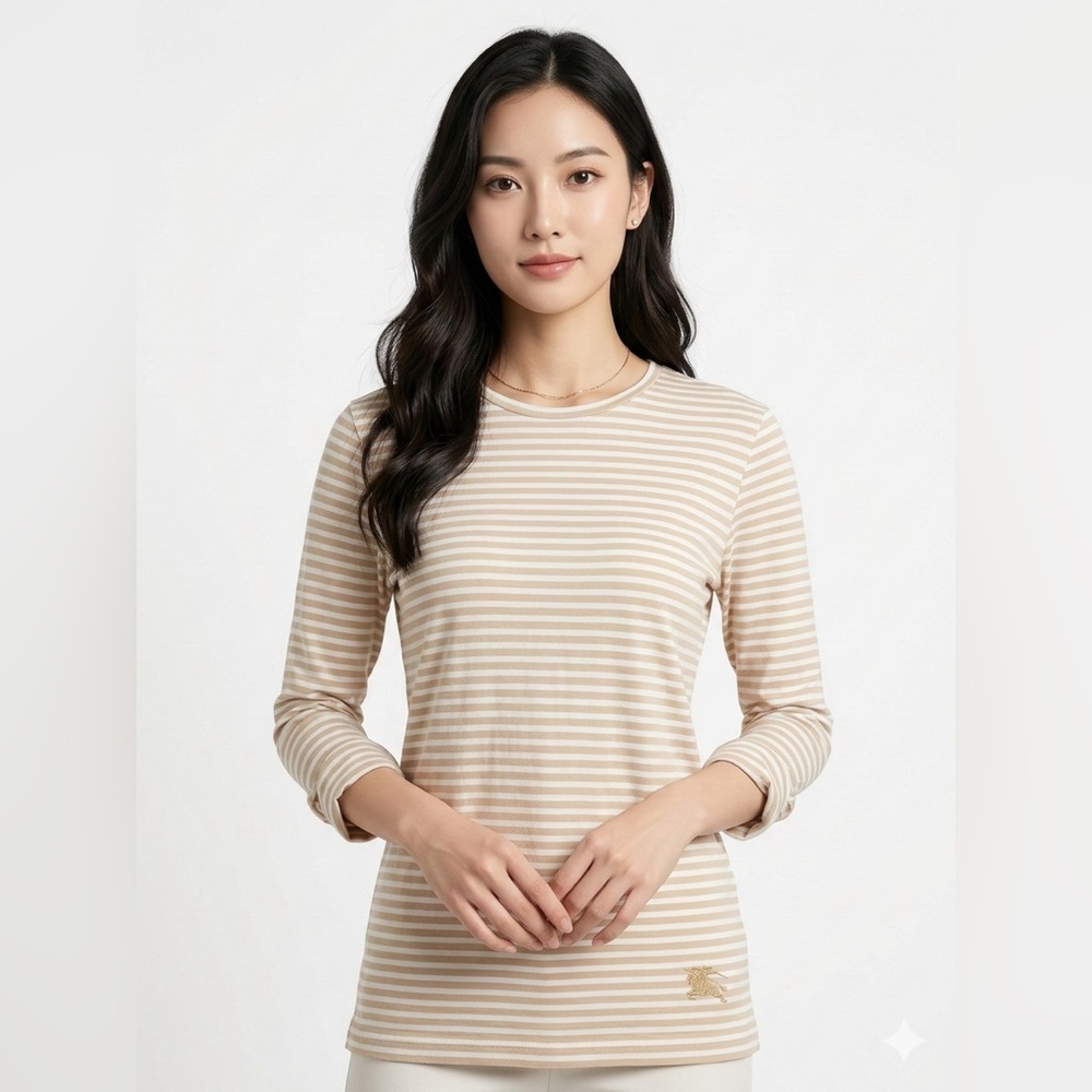 Burberry Beige Striped Long Sleeve Tee View 2